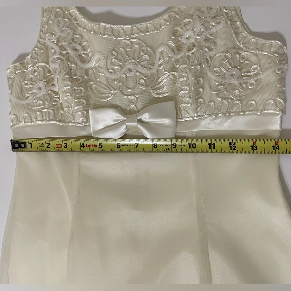 Vintage 90s Ivory Sheath Long Wedding Dress Empire Bust Satin Chiffon Small - Picture 8 of 10